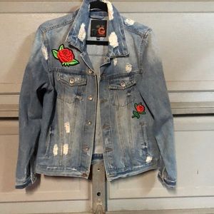 Guess jean jacket with roses